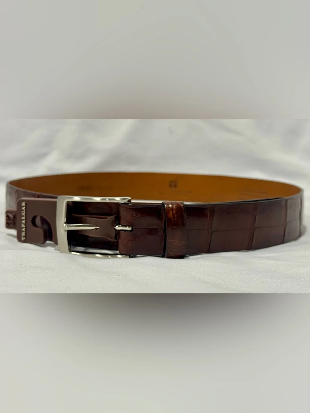 Trafalgar Brown Croc-Embossed Leather Belt with Silver Buckle